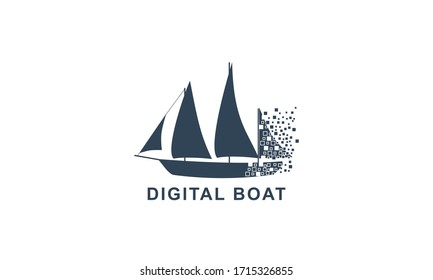 simple creative Yacht travel icon, vessel, sailboat silhouettes logo template vector icon with digital accents