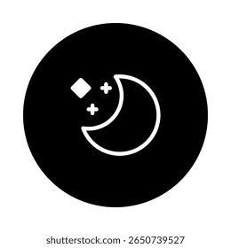 Ícone de lua crescente simples em círculo preto para tema de noite ou ilustração gráfica de símbolo de hora de dormir
