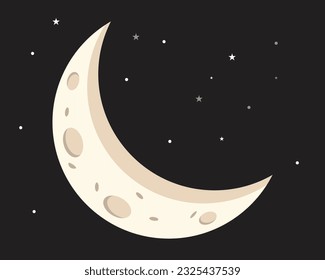 Simple crescent moon with stars: This illustration features a simple crescent moon with a few stars. The moon is drawn in black, and the stars are drawn in white.