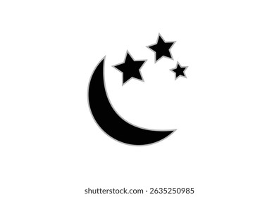 Simple crescent moon vector icon with white background. crescent moon, Shine and sparkle stars vector icon sign. Moon phase symbol. moon and stars logo template icon vector illustration. Eps file 67.