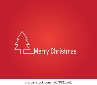 Einfache Weihnachtskarte mit Baum auf rotem Hintergrund. Ein Line Design. Vektorgrafik.