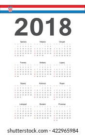 Simple Croatian 2018 year vector calendar. Week starts from Sunday.