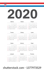 Simple Croatian 2020 year vector calendar. Week starts from Sunday.