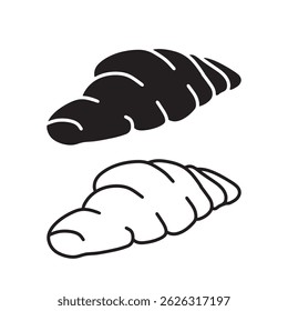 Icono de croissant simple. Formato de Vector minimalista. Logotipos, pegatinas, Mercancía y Elementos de interfaz de usuario