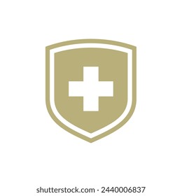Simple Cross Healthcare Shield Icon Logo Template