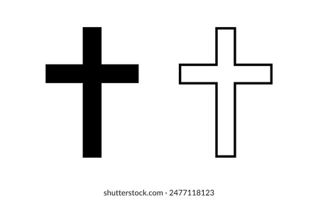 Simple cross icon, Christian cross symbol, outline shape