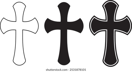 Simple cross icon, Christian cross symbol, outline shape, Religion vector illustration on white background