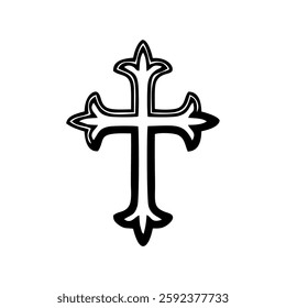  Simple cross icon, Christian cross symbol, outline shape