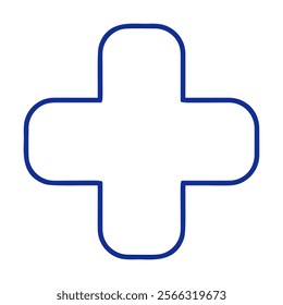 Simple cross icon in line art style, ideal for healthcare, emergency, and medical designs. Vector illustration