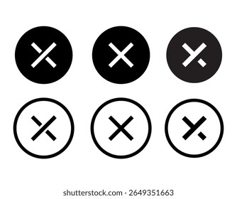 Ícones simples de cruz em cores diferentes. conjunto de botões de marca de vetor plana, verde, preto, marcas de verificação e sinais de cruzes vermelhas. Círculo e quadrado, cantos arredondados Ícones. cruz, ícone, x, símbolo, preto, vermelho, 