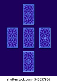 Simple cross tarot spread. Tarot cards back side, vector