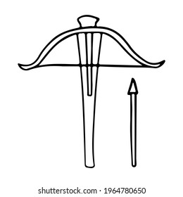 Simple crossbow with bolt in doodle style isolated.
