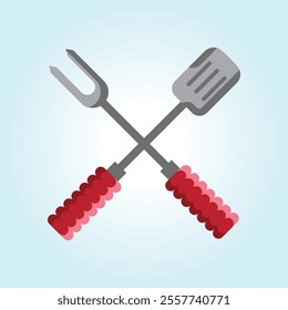 Simple crossed spatula and fork icon. Ideal for barbecue and grilling themes.