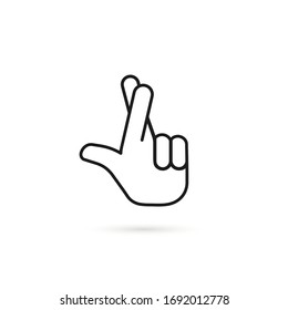 simple crossing fingers thin line icon. concept of popular non-verbal hand gesture for communication.  