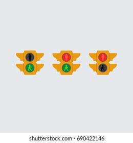 simple crossing pedestrians flat design in the street.  buttons in traffic light sign Vector isolated. 