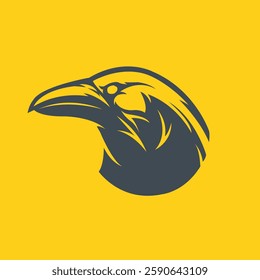 A simple crow logo with the concept of fun or joy on a yellow background and flat style