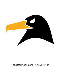 Simple crow or raven  logo template design. Vector illustration.  Abstract crow head isolated on white background. Template for design mascot, label, badge, emblem or other branding. 