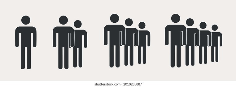 Simple crowd icon, group of people silhouettes standing in rows set