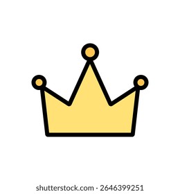 Simple crown in colored outline style with bold yellow fill. Great for user ranks, fantasy game, and children’s fairytale illustrations.
