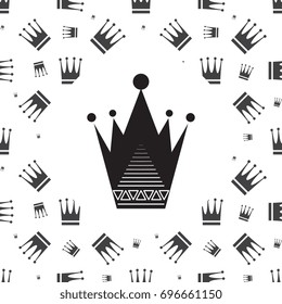 Simple crown icon isolated on white and crown seamless pattern