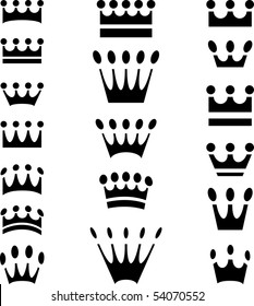 simple crown icons in eighteen variations