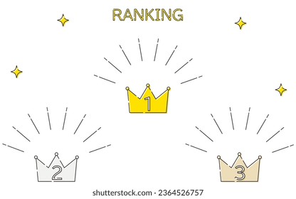 Simple crown ranking icons set, 1st to 3rd place, Vector Illustration