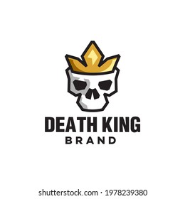 simple Crowned king skull logo vector, death king with royal gold crown mascot cartoon in minimal style