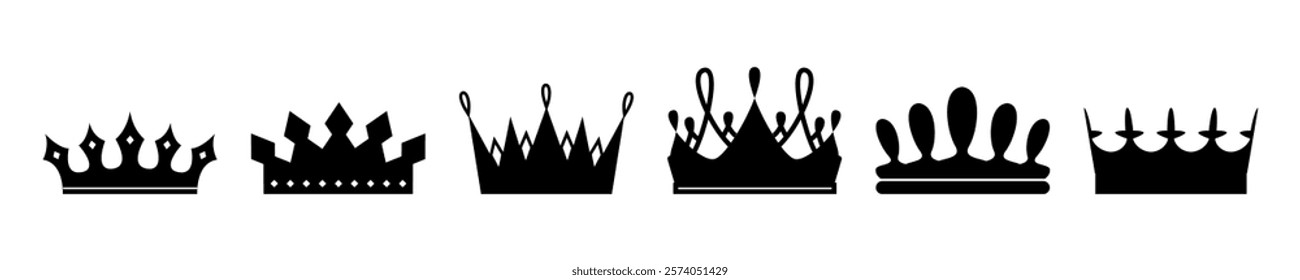 Simple crowns and coronets for king and queen. Vector isolated silhouettes of coronets and diadems for prices and princess. Heraldry and vintage retro insignia. Royal and monarch service