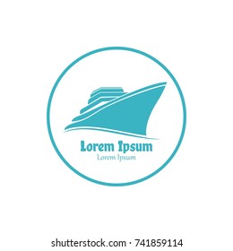 Simple Cruise Ship Logo design and concept in trendy modern flat design in aqua color