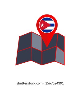 Simple Cuba map pins are isolated with country flags
