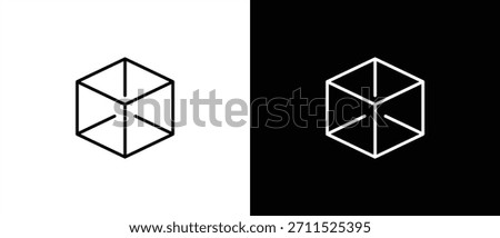 Simple cube icon. 3D modeling icon. A cube with a simple outline on a black and transparent background. Editable stroke.