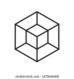 Simple cube linear flat icon design. Minimalist geometric line vector