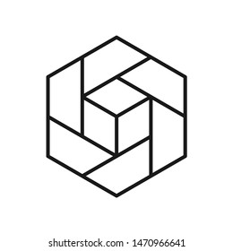 Simple cube linear flat icon design. Minimalist geometric line vector