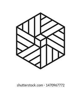 Simple cube linear flat icon design. Minimalist geometric line vector