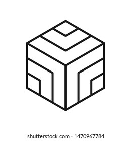 Simple cube linear flat icon design. Minimalist geometric line vector