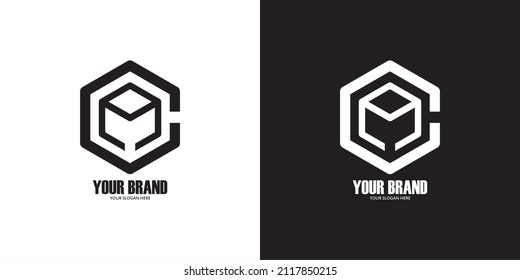 simple cube logo initial com font