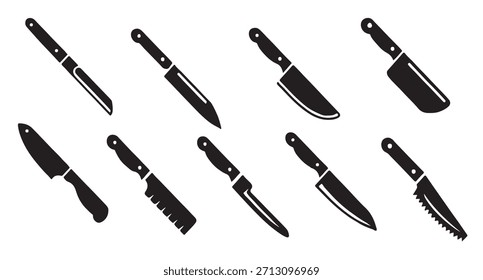 ícones de faca culinária simples para layouts de menu e cozinha