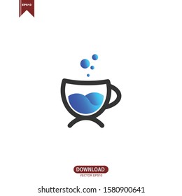 Simple cup with blue drink logo vector design