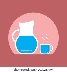 Simple cup of coffee and kettle vector illustration. Coffee linear color style icon
