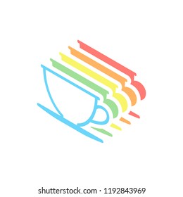 Simple cup of coffee or tea. Linear icon, thin outline. Stack of colorful isometric icons on white background