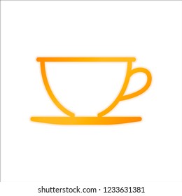 Simple cup of coffee or tea. Linear icon, thin outline. Orange sign with low light on white background