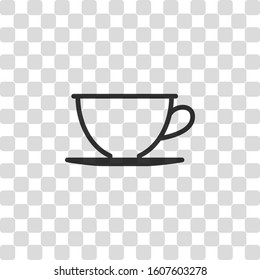 Simple cup of coffee or tea. Linear icon, thin outline. Black symbol on transparency grid