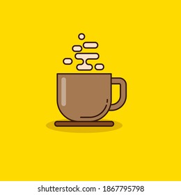 Ilustración simple de la taza de café vectorial aislada en el fondo amarillo. Estilo de color lineal del icono de café