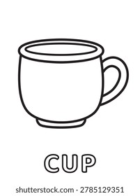 Simple cup coloring page with outline vector illustration for children education preschool vocabulary worksheet.