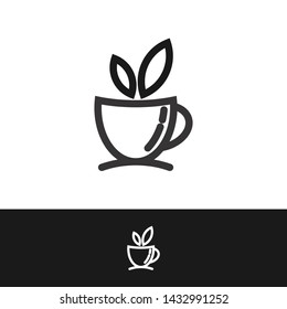 Simple cup with leaf in top logo vector design