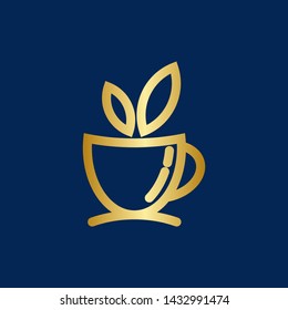 Simple cup with leaf in top logo vector design