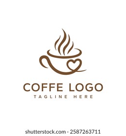 Simple cup and love Coffee Logo Design.