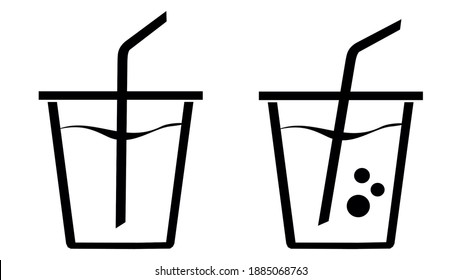 A Simple Cup Of Water (Logo Template Vector Icon), Cartoon Design with Straw on Top. Packaging Design. White Background. Marketing, Business Concept