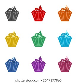  Simple cupcake flat icon isolated on white background. Set icons colorful
