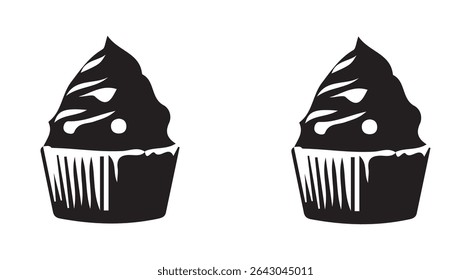 Simple Cupcake with Icing – Black Icon vector illustration eps 10